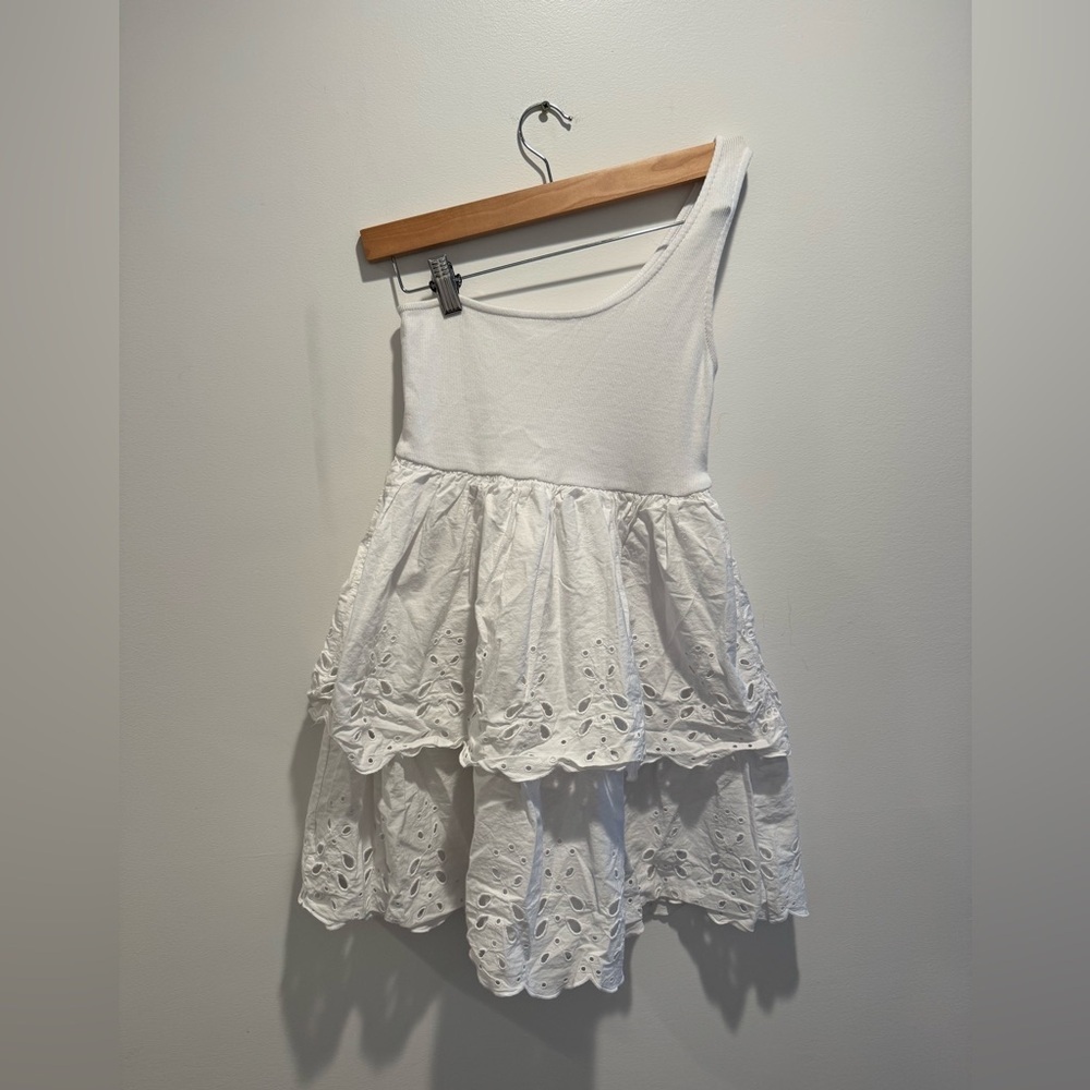 Zara White One-Shoulder Eyelet Tiered Dress